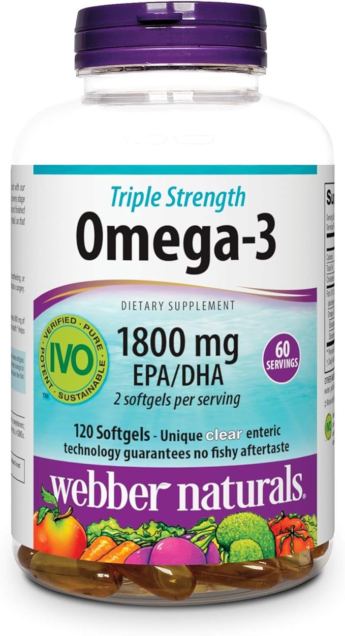 Webber Naturals Triple Strength Omega-3 Fish Oil, 1,800 mg Omega-3 (1,200 mg EPA / 600 mg DHA) pe... | Amazon (US)