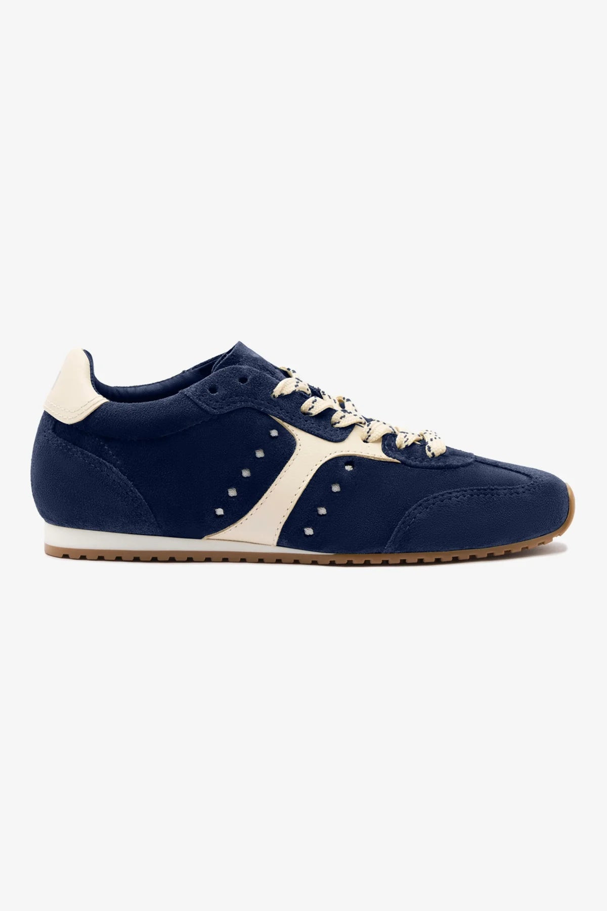 Stella Sneaker In Navy Suede and Ivory Leather | Larroude