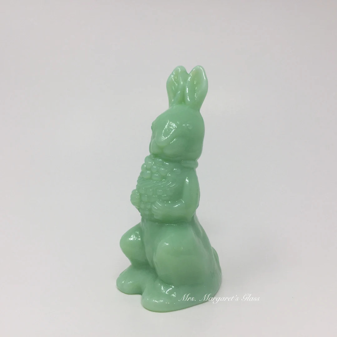 Mosser Glass Jadeite Bunny Rabbit With Basket - Etsy | Etsy (US)