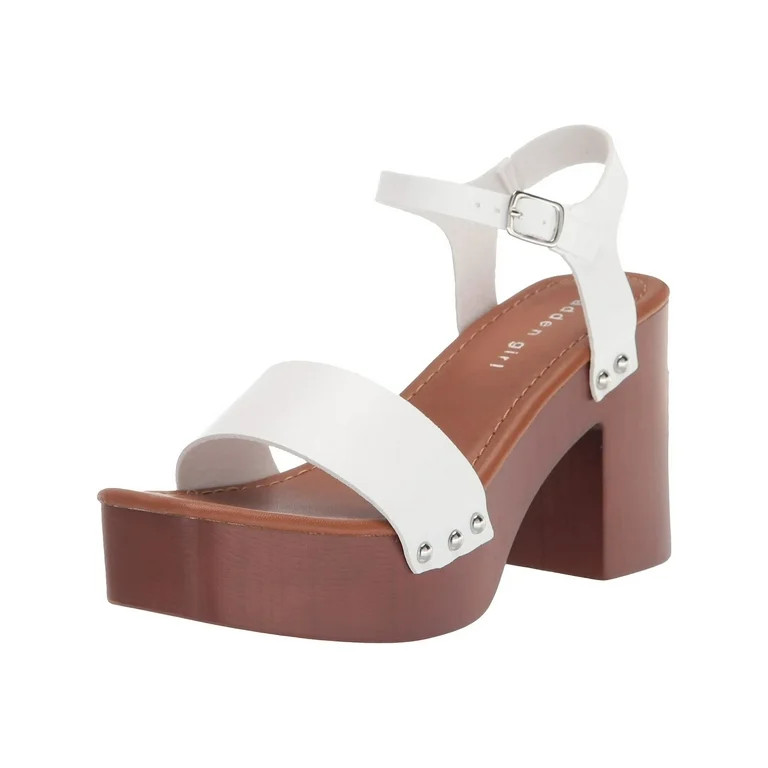 MADDEN GIRL Womens White Ankle Strap Studded Dani Square Toe Block Heel Buckle Heeled Sandal 8 M | Walmart (US)