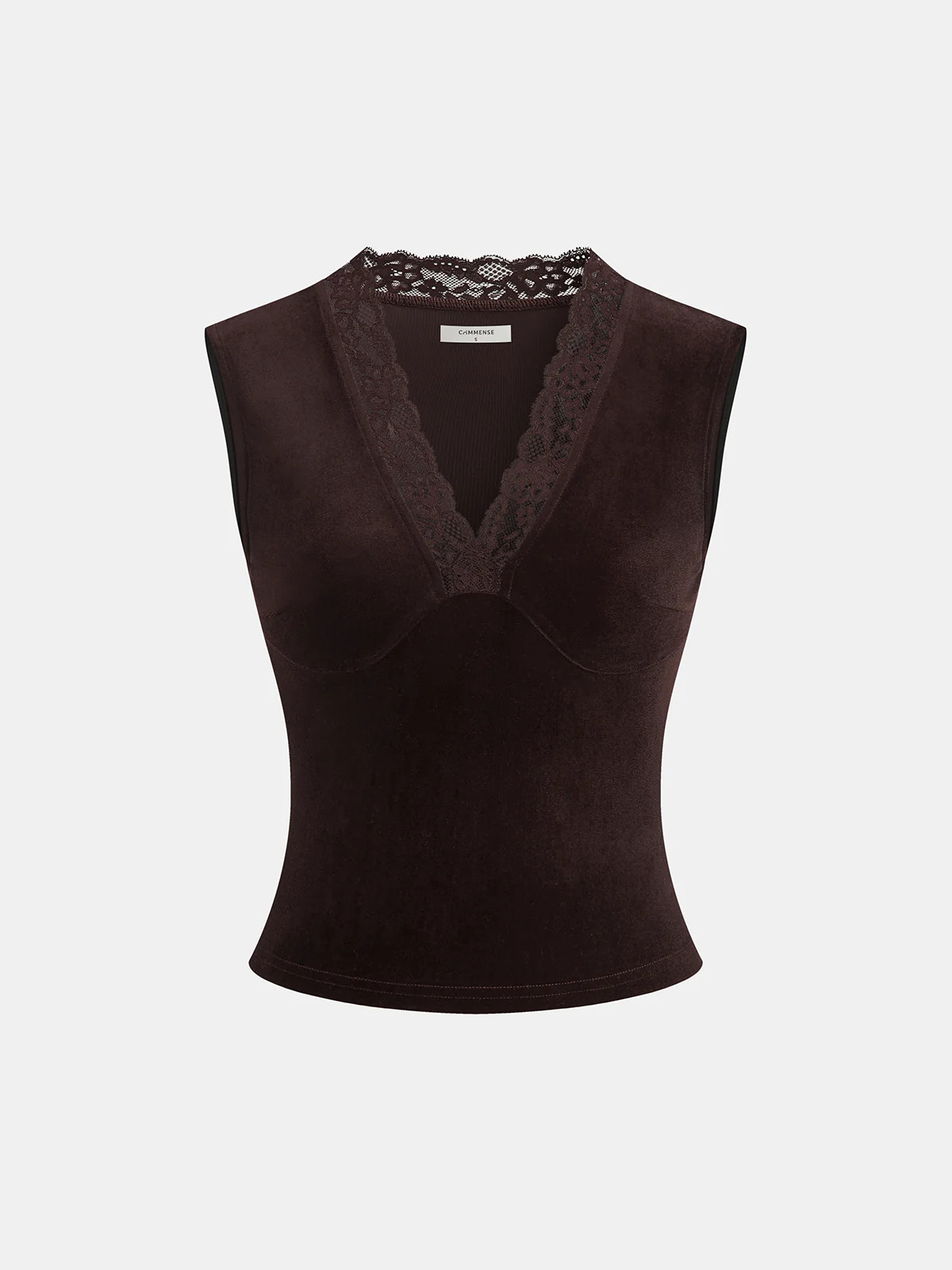 Lace V-Neck Velvet Sleeveless Top | Commense