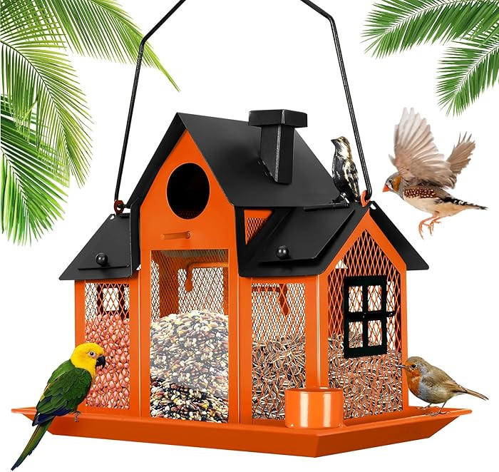 Solar Bird Feeders House for Outside Hanging, Metal Wild Bird Feeder for Outdoors Large Capacity ... | Amazon (US)