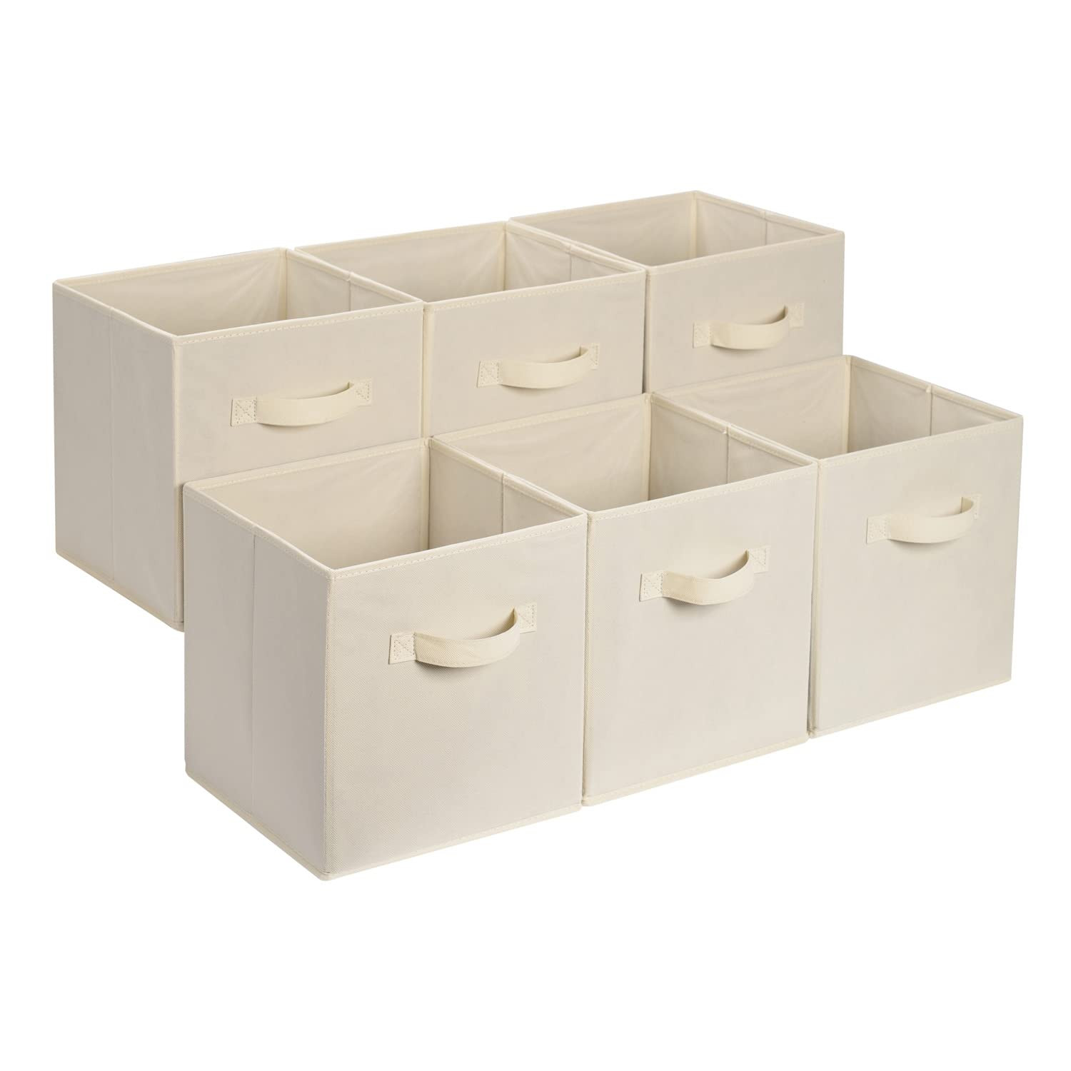 Amazon Basics Collapsible Fabric Storage Cube Bins Organizer with Handles, Sturdy, Beige, 13-x-13... | Amazon (US)