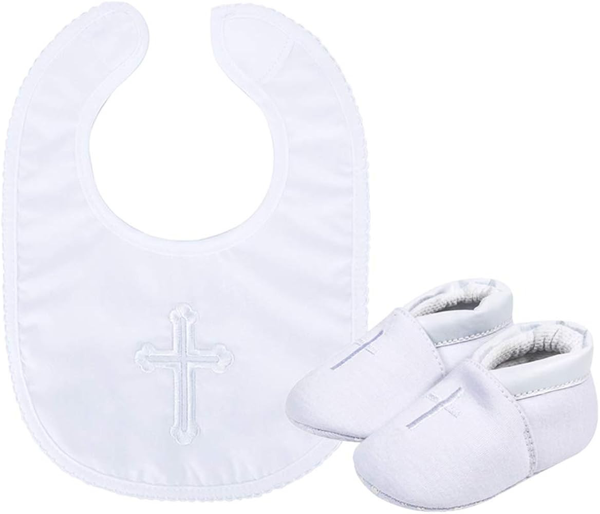 ESTAMICO Baby Newborn Soft Sole Shoes with White Embroidered Bib or Hat Set | Amazon (US)