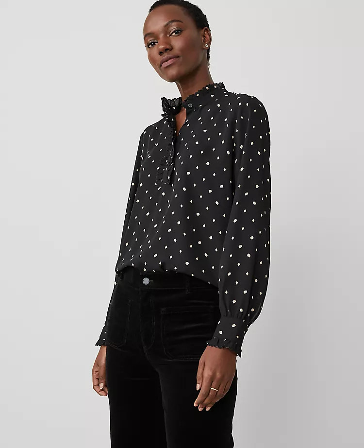 Diamond Shadow Scallop Ruffle Trim Top | Ann Taylor (US)