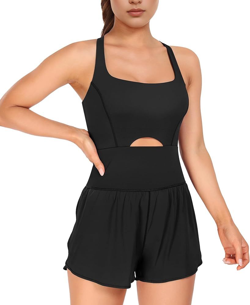 LOVE 3000 Workout Romper for Women | Zipper Pocket Athletic Jumpsuits, Yoga One Piece Bodysuit wi... | Amazon (US)