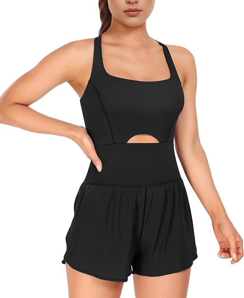 LOVE 3000 Workout Romper for Women | Zipper Pocket Athletic Jumpsuits, Yoga One Piece Bodysuit wi... | Amazon (US)