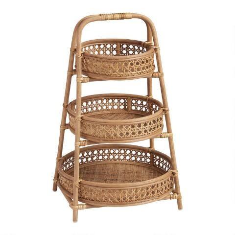 Round Natural Rattan Cane 3 Tier Farrah Storage Tower | World Market
