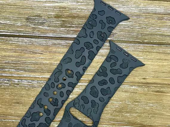 Black Leopard Print Watch Band Compatible W/ Apple Cheetah | Etsy | Etsy (US)