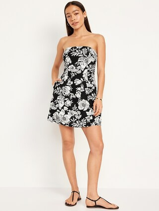 Fit & Flare Linen-Blend Mini Dress | Old Navy (US)