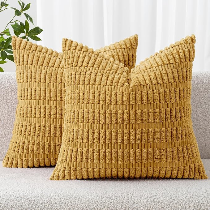 MIULEE Pack of 2 Corduroy Decorative Throw Pillow Covers 20x20 Inch Soft Boho Striped Pillow Cove... | Amazon (US)