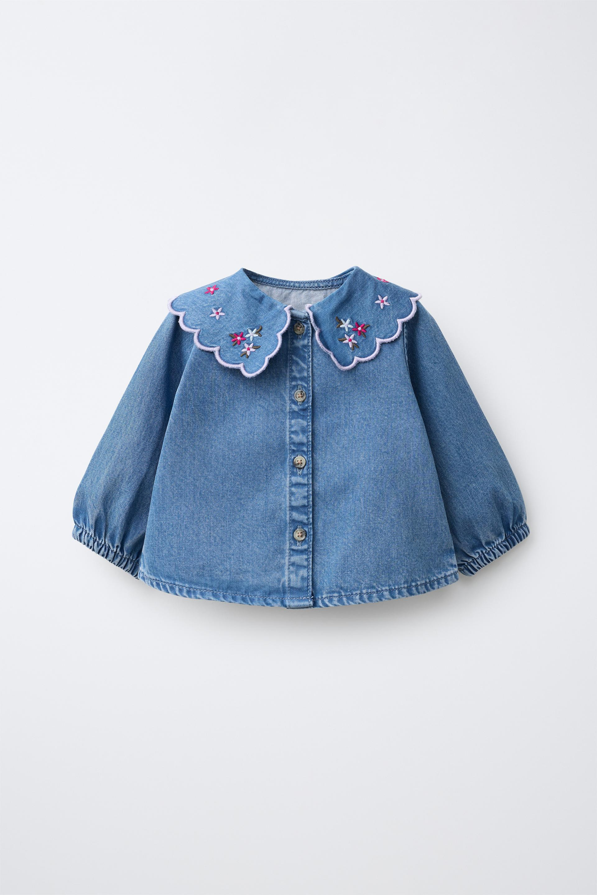 Zara - Embroidered Denim Shirt - Blue - 6-9 Months (29,1 Inches) - Kids | Zara US