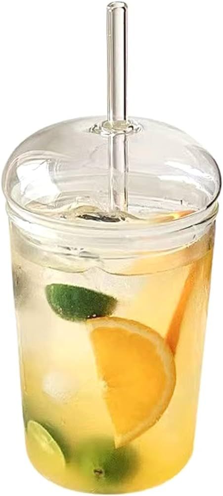 Mazsiwed 16oz Glass Tumbler with Straw and Lid, Clear Glass Cup with Lid, Heat Resistant Drinking... | Amazon (US)