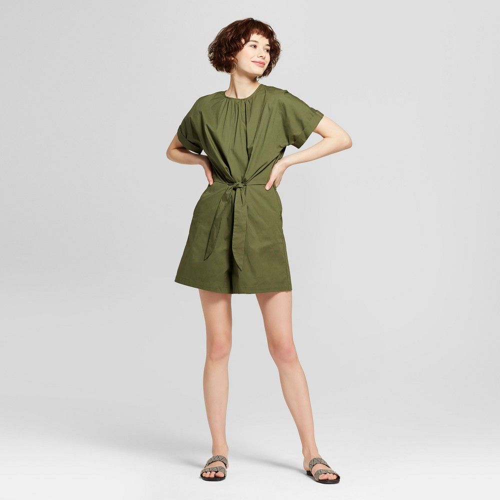 Women's Tied Front Romper - Mossimo Olive M, Green | Target