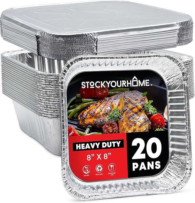 8x8 Foil Pans with Lids (20 Pack) 8 Inch Square Aluminum Pans with Covers -Disposable Food Contai... | Amazon (US)
