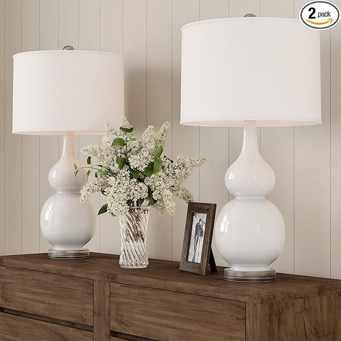 Home Ceramic Table Lamps Set of 2 Double Gourd Vintage-Style Accent Lights for Bedroom, Living Ro... | Amazon (US)