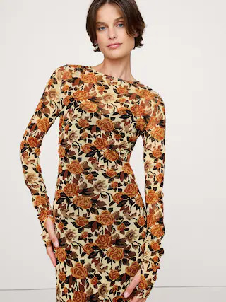 Printed Mesh Maxi Dress | Banana Republic (US)