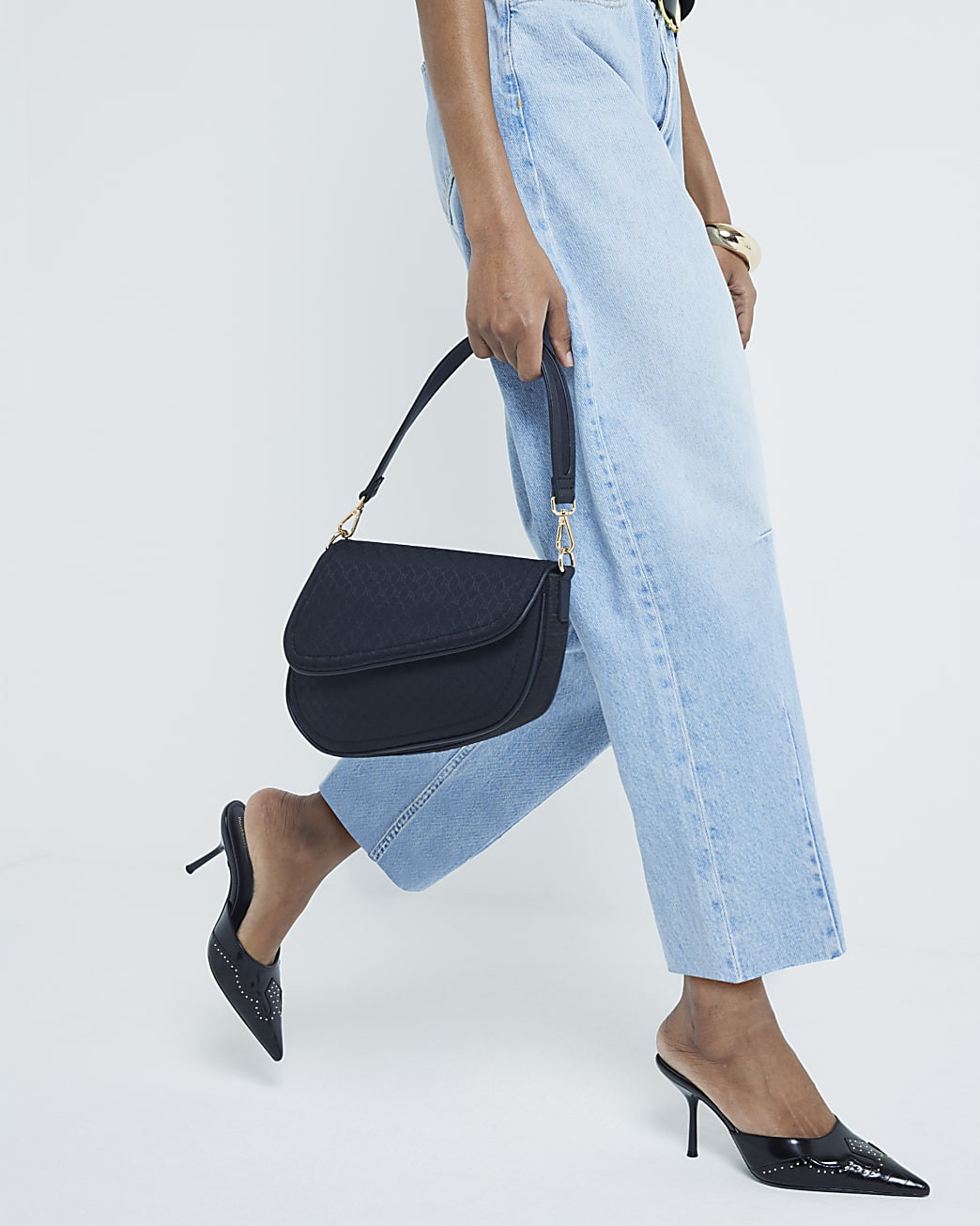 Black RI Monogram Shoulder Bag | River Island UK & IE