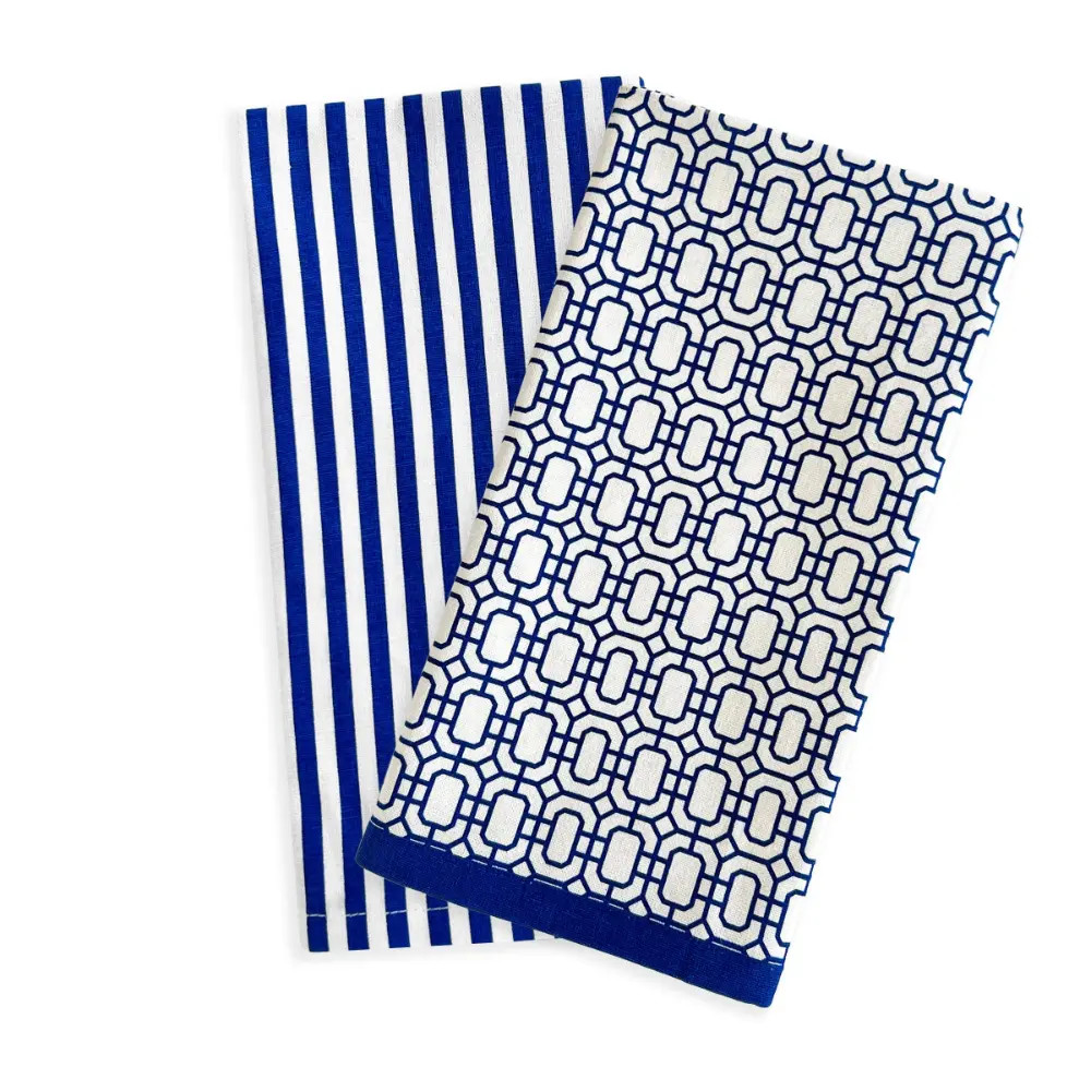 Caskata Newport Garden Gate & Pinstripe Kitchen Towels, Mixed Set of 2 | Sabavi Home