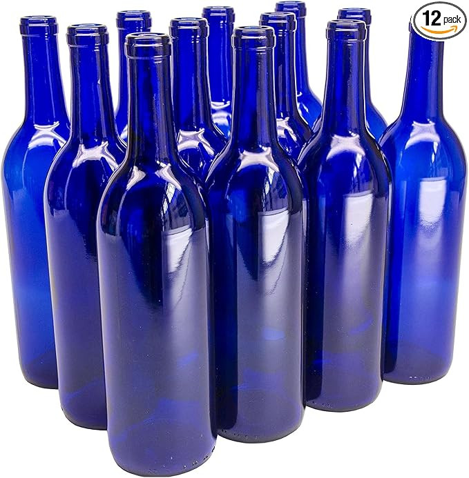 North Mountain Supply 750ml Glass Bordeaux Wine Bottle Flat-Bottomed Cork Finish - Case of 12 - C... | Amazon (US)