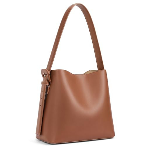 BOSTANTEN Bucket Bag Leather Shoulder Purses for Women Trendy Adjustable Strap, Brown | Amazon (US)