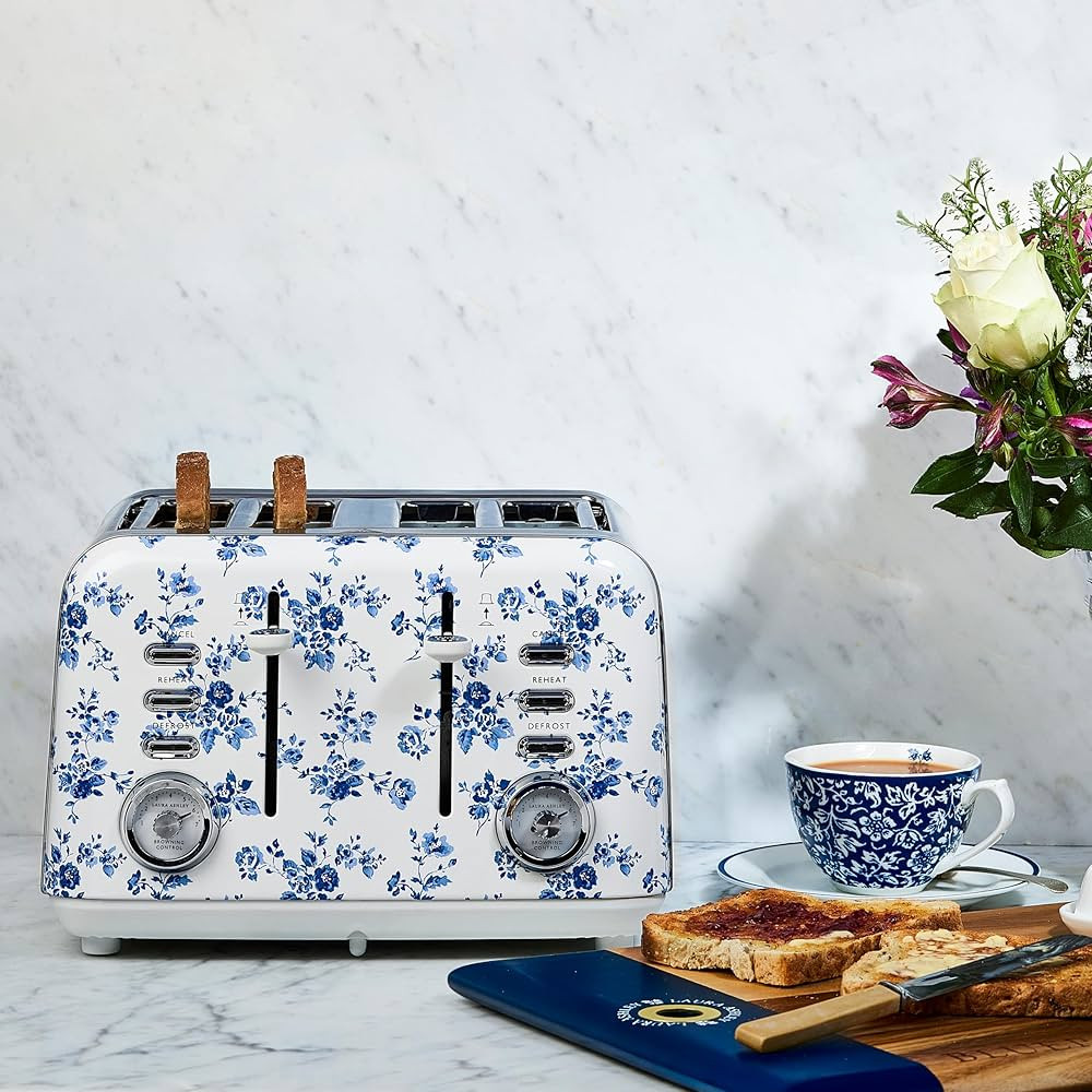 VQ Laura Ashley China Rose Stainless Steel 4 Slice Toaster | Bagels & Bread Toasters 4 Slices Wid... | Amazon (US)