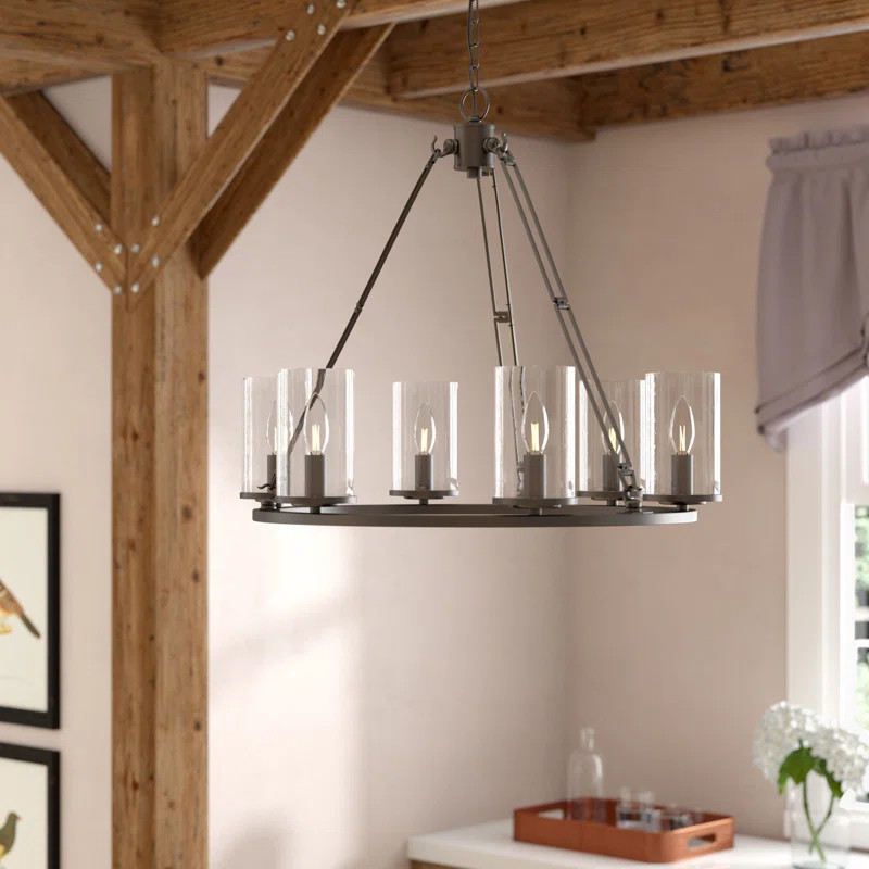 Screven 6 - Light Shaded Wagon Wheel Chandelier | Wayfair North America