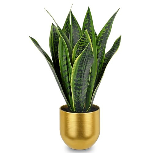 Briful Fake Plants 17" Artificial Snake Plant Faux Plants in Gold Pot Tropical Sansevieria Silk Plant Fake Potted Plants Indoor for Home Living Room Bathroom Office Housewarming Gift Decor | Amazon (US)