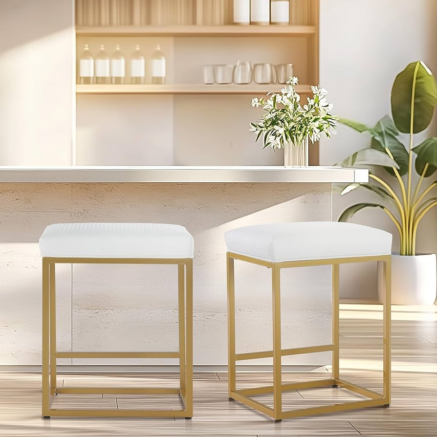 ALPHA HOME 24 Inch Counter Height Bar Stools Set of 2, Upholstered Bar Stools for Kitchen Island,... | Amazon (US)