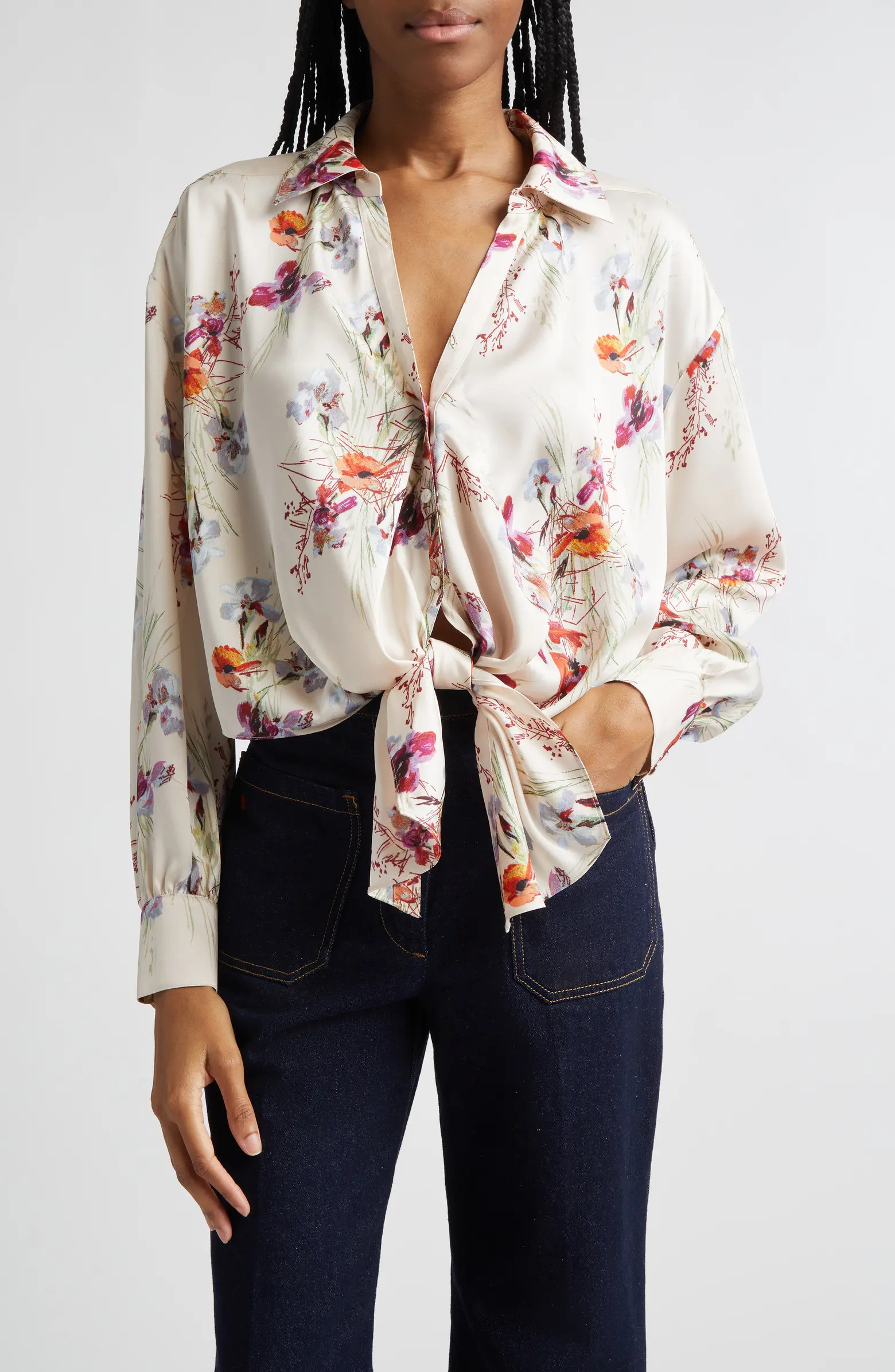 Iris Bouquet Marianna Print Tie Front Button-Up Shirt | Nordstrom
