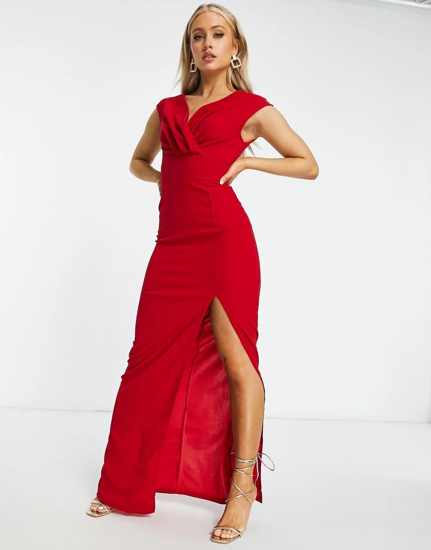 AX Paris plunge front maxi dress in red | ASOS (Global)