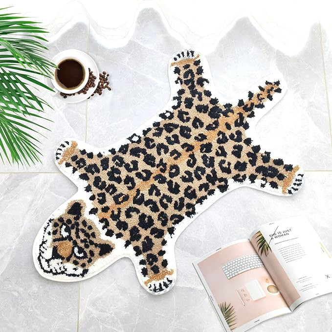 Seek4comfortable Leopard Bathroom Rug, Cute Animals Bath Mats for Bathroom Cartoon Cheetah Shaped... | Amazon (US)
