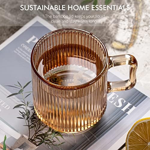 Wildnut Glass Mug with Lid, Iridescent Glass Coffee Mugs Classical Stripes Glass Tea Cup for Latt... | Amazon (US)
