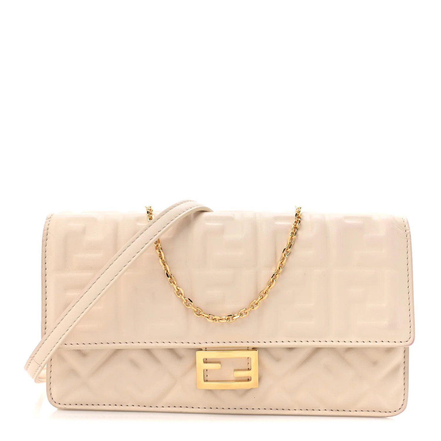 Nappa Matisse FF Embossed Wallet On Chain Baguette Camelia | FASHIONPHILE (US)