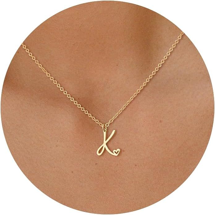 TEWIKY Initial Necklace for Women Girls, 14k Gold Filled/925 Sterling Silver Necklaces Dainty Gol... | Amazon (US)