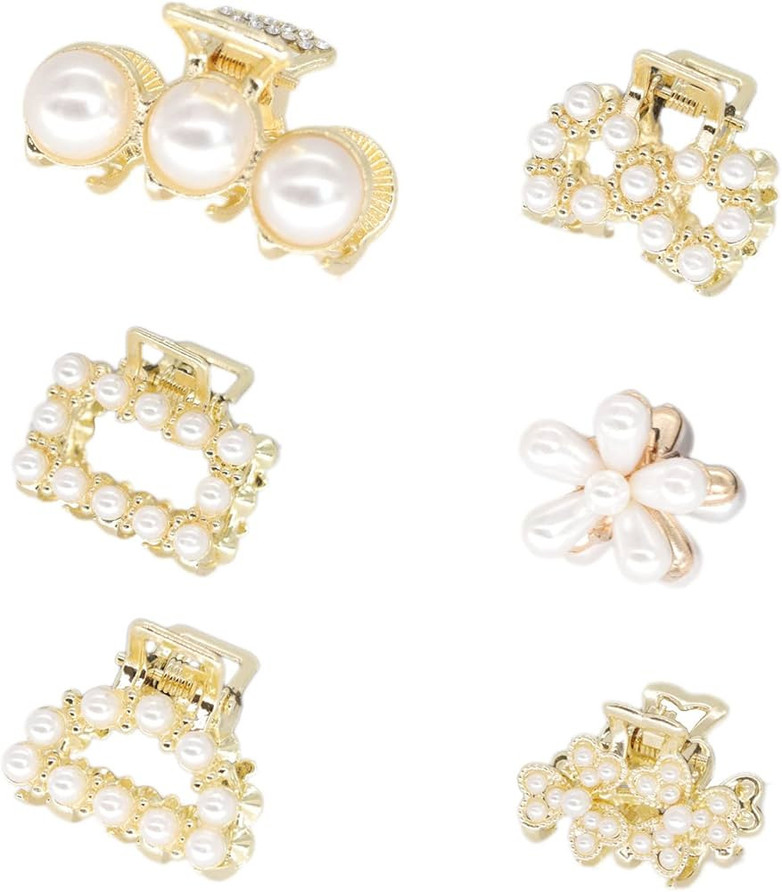 6PCS Sweet Mini Meatl Claw Clip With Pearl, Barrettes Claw Crab Hairpins Styling Fashion Hair Acc... | Amazon (US)