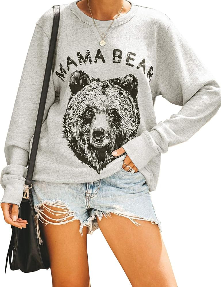 Blooming Jelly Women's Crewneck Sweatshirts Print Mama Bear Cute Pullover Long Sleeve Loose Slouc... | Amazon (US)