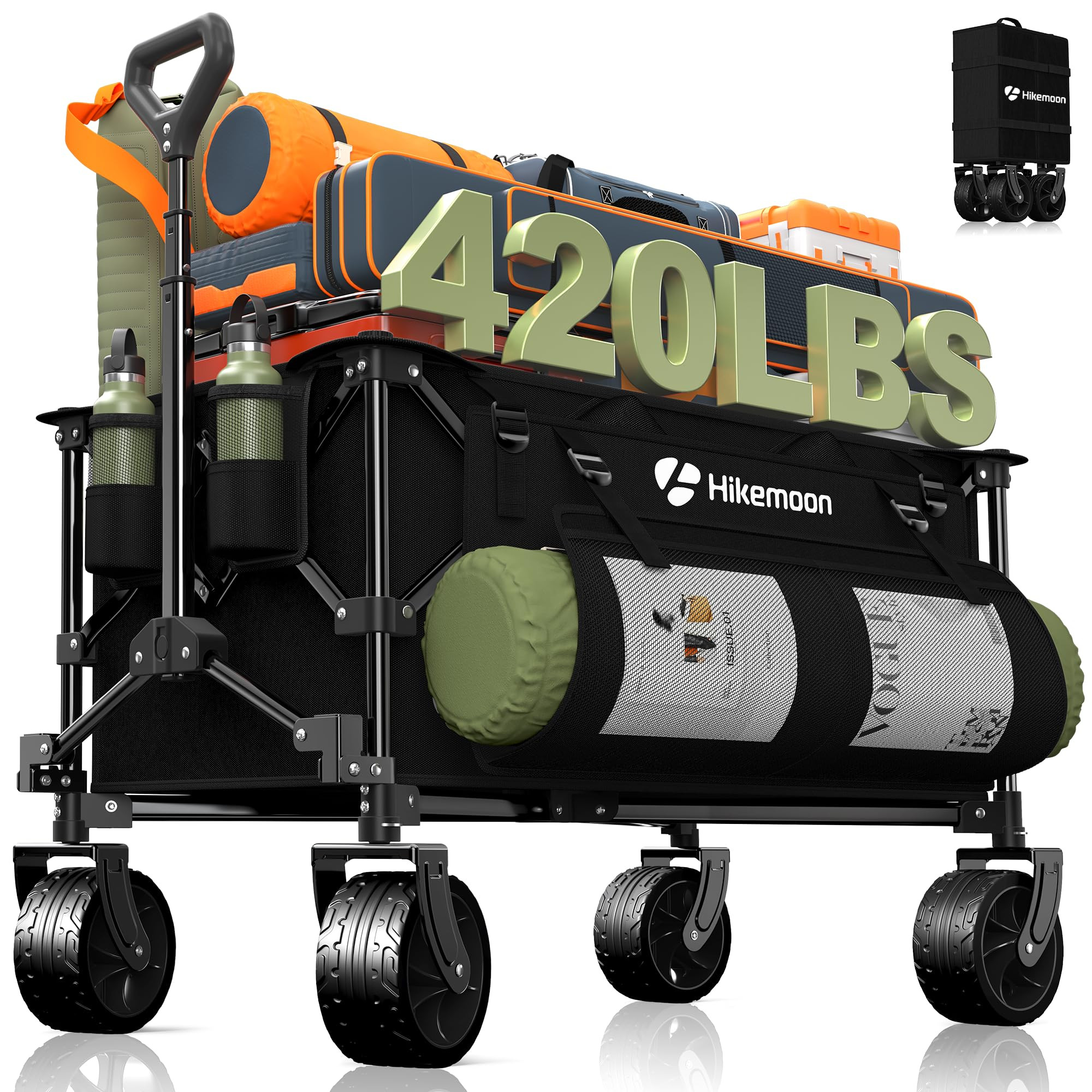 150L Collapsible Wagons Carts Foldable, 420LBS Heavy Duty Folding Beach Cart with Big All-Terrain... | Amazon (US)