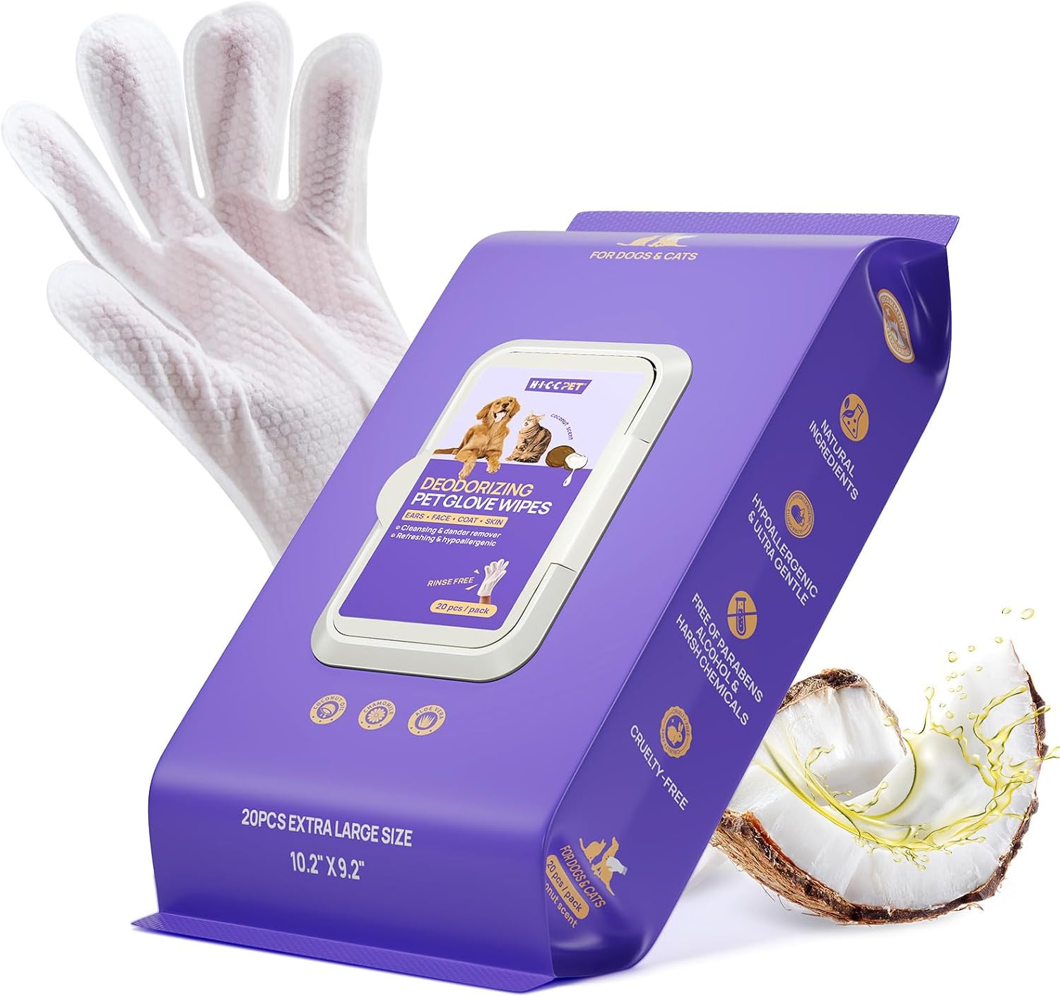 HICC PET Dog Wipes for Dogs & Cats, Glove Design, 20 Count | Amazon (US)
