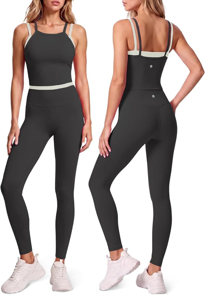 Aoysky Womens 2 Piece Workout Sets Padded Tank Top High Waist Leggings Set | Amazon (US)