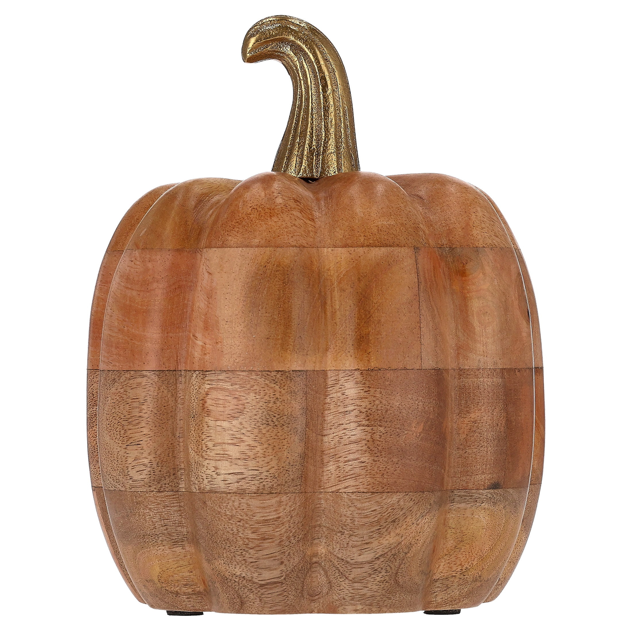 Wooden Pumpkin with Metal Stem Tabletop Decoration, Brown, 8", Fall by Way To Celebrate - Walmart.com | Walmart (US)