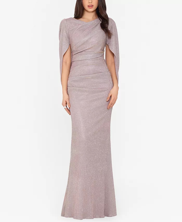 Glitter Drape-Back Cape Gown | Macy's
