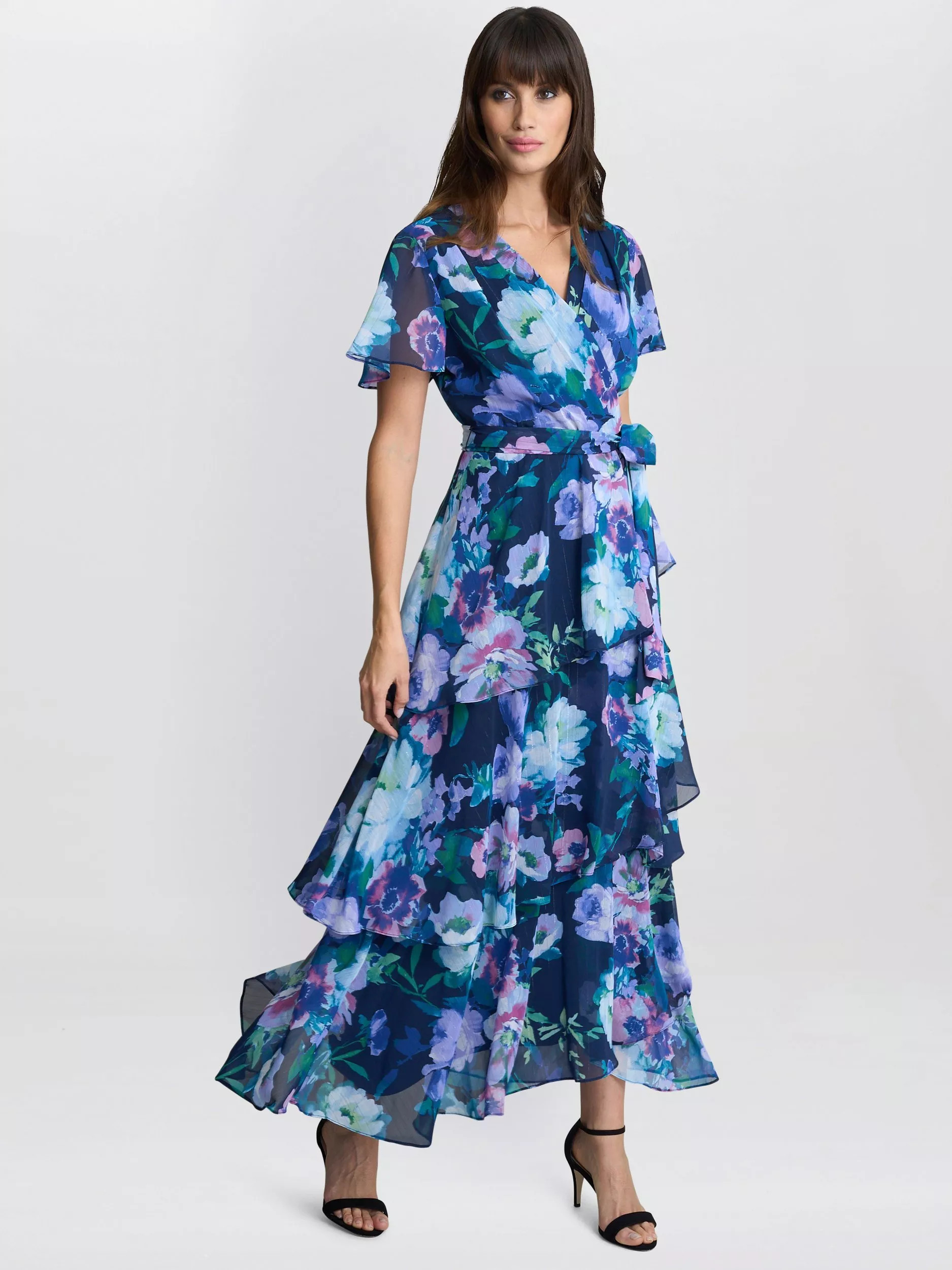 Gina Bacconi Elizabeth Floral Tiered Maxi Dress, Multi | John Lewis (UK)