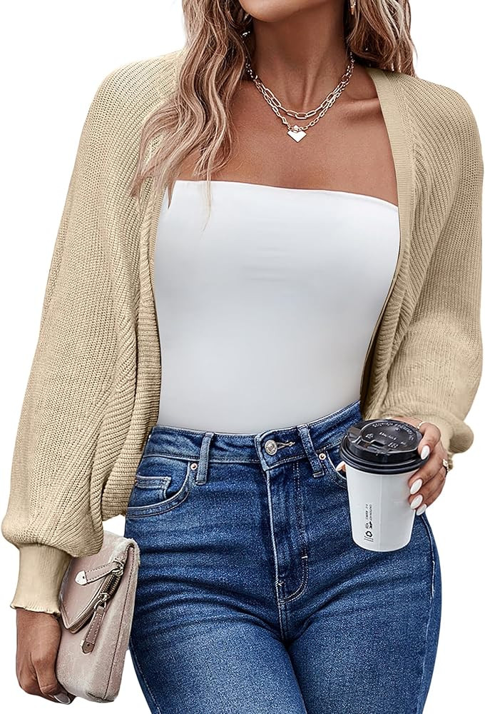 HOTOUCH Women's Cardigan Shrugs Long Batwing Sleeve Knitted Cropped Bolero Open Front Casual Eleg... | Amazon (US)