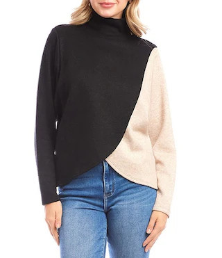 Karen Kane Mock Neck Long Sleeve Crossover Colorblock Knit Top | Dillard's | Dillard's