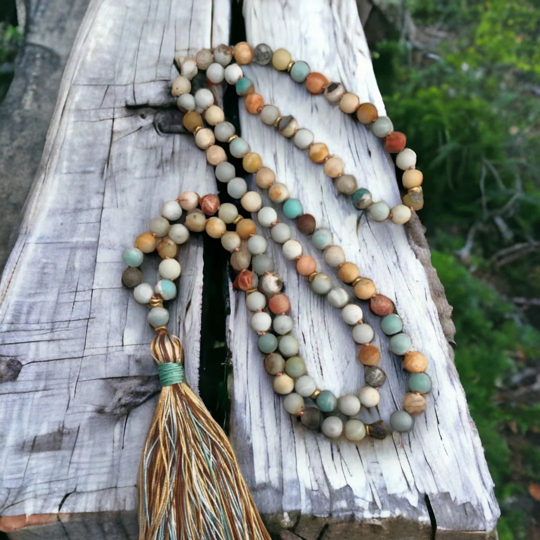 Amazonite Mala Beads 108 Necklace Natural Stone Hand Knotted Mala Prayer Beads Necklace Meditatio... | Etsy (UK)