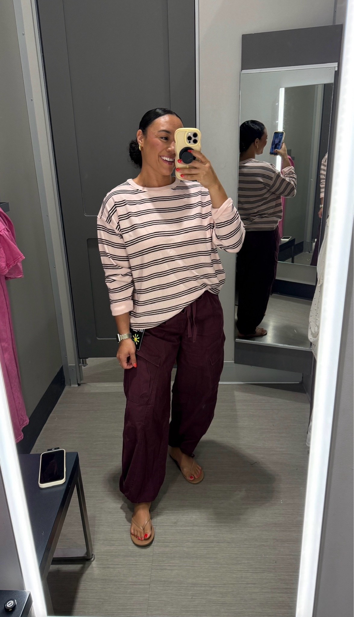 A striped long sleeve with burgundy pants is a great way to bring a little color into your fall wardrobe. The classic stripes keep the look casual while the burgundy adds a seasonal touch. Finish it with loafers or ankle boots for lunch, shopping, or a day out.

#LTKdayinmylife #LTKgrwm #LTKootd