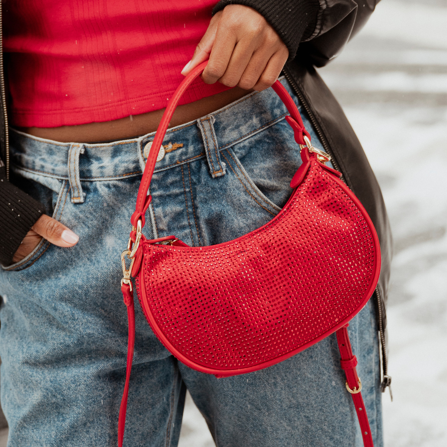 Red Sparkle Half Moon Crossbody Bag | Stoney Clover Lane | Stoney Clover Lane