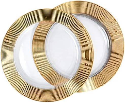 Gold-Rimmed Charger Plates - Set of 6 - 13-Inch Elegant & Food-Safe Plastic Chargers with Electro... | Amazon (US)