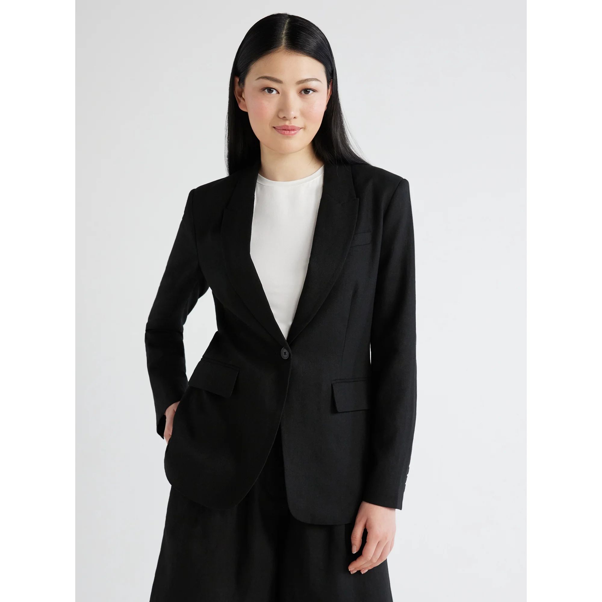 Scoop Women's Ultimate One Button Linen Blazer, Sizes XS-XXL - Walmart.com | Walmart (US)